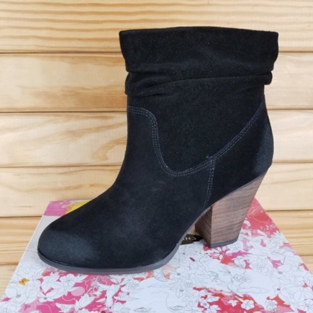 Distressed Western Biker 7 US Black Suede/Leather Slouch Heeled Bootie Boot NEW - Picture 10 of 15